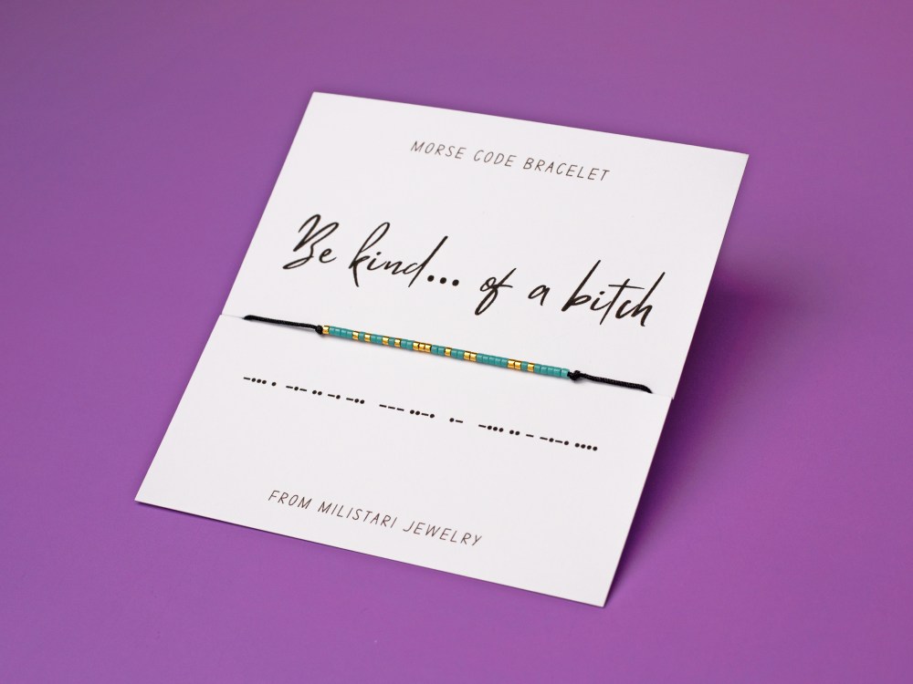 Be kind of a bitch Morse code bracelet with hidden message in beads – funny feminist gift for her