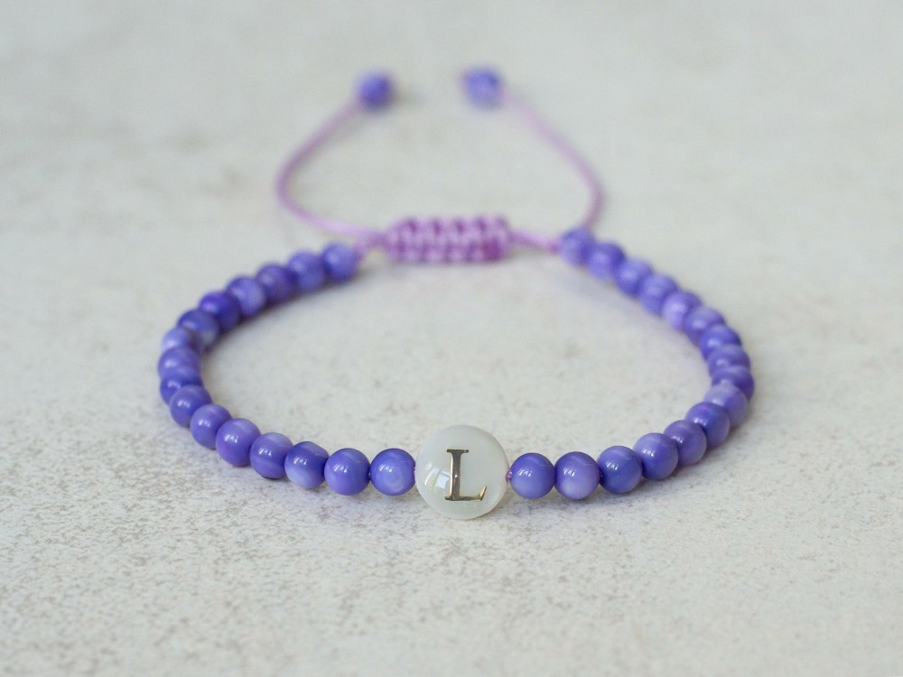 Custom Initial Bracelet with violet beads and letter K