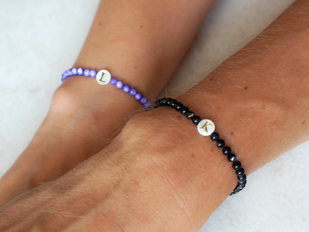 Set of 2 Matching Initial Bracelets for Couples, Friends, or Family