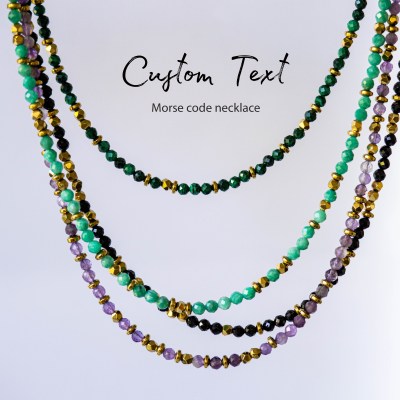 Custom Morse Code Necklace with natural stone beads – personalized jewelry gift