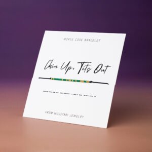 Chin Up Tits Out Morse code bracelet with beaded dot dash pattern forming a hidden empowering message