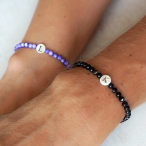 Set of 2 Matching Initial Couples Bracelets for Couples, Friends, or Family