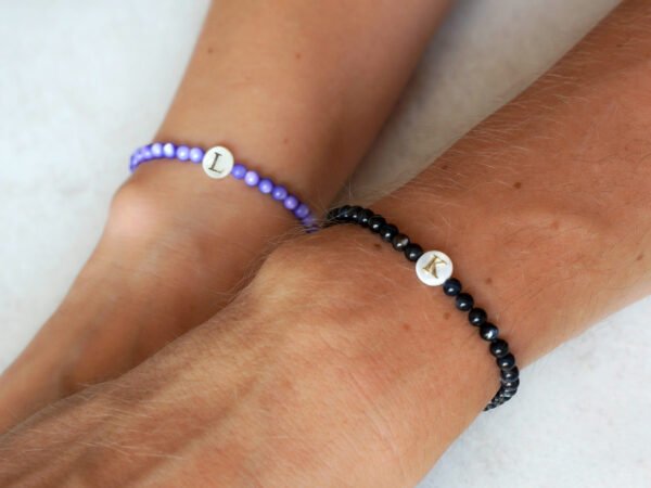Set of 2 Matching Initial Couples Bracelets for Couples, Friends, or Family