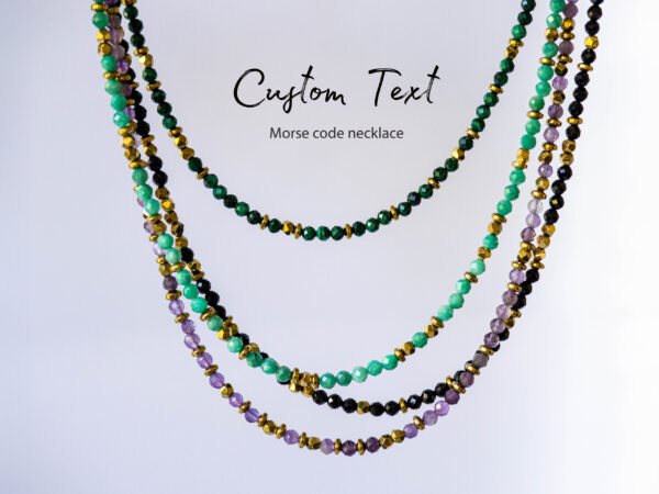 Custom Morse Code Necklace with natural stone beads – personalized jewelry gift