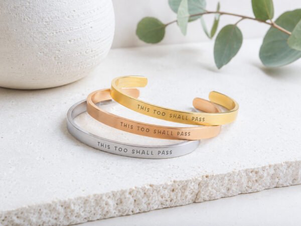This Too Shall Pass But Fucking Hell Bracelet available in gold rose gold and silver